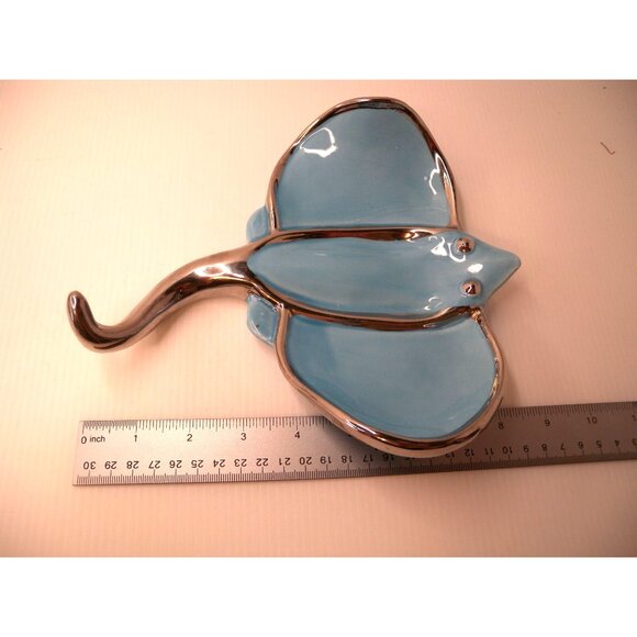 Vintage Rare Art Glass Manta Ray Stingray Aqua and Silver Beautiful - Picture 7 of 7